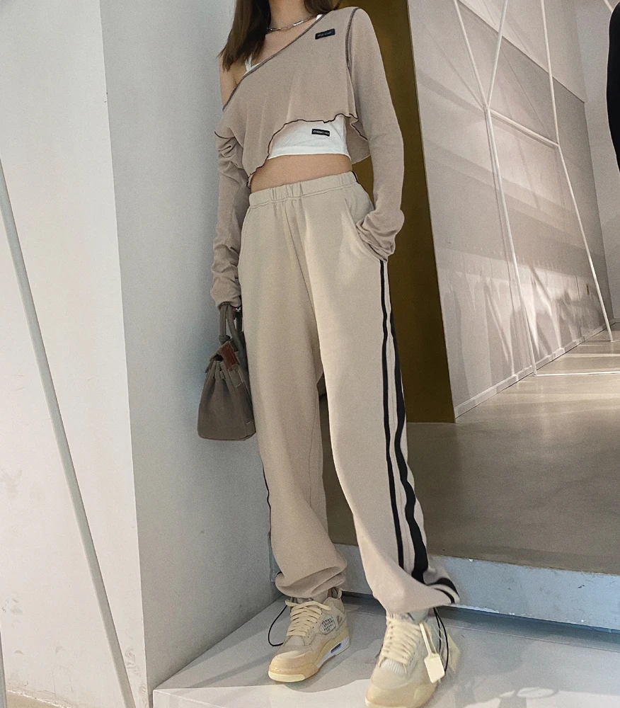 

Elastic Drawstring Straight Leg Sports Trousers Casual Pants Women Retro Harajuku All-Match Street Clothing